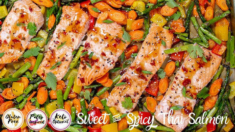 Sweet & Spicy Thai Chili Salmon Sheet Pan Dinner